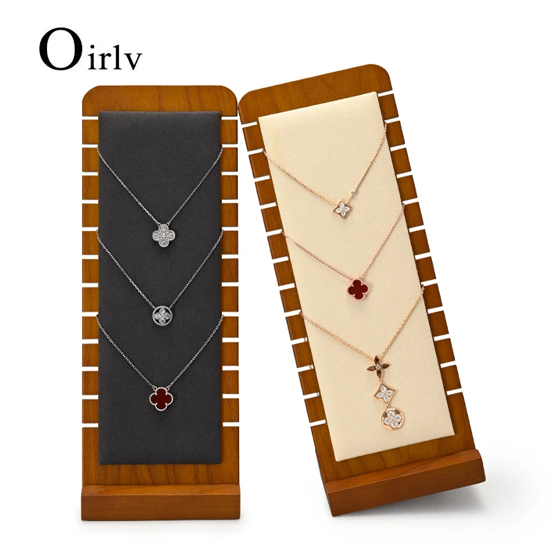 Oirlv New Solid Wood Multifunctional Necklace Display Board Microfiber Material Pendant Necklace Jewelry Storage Display Stand