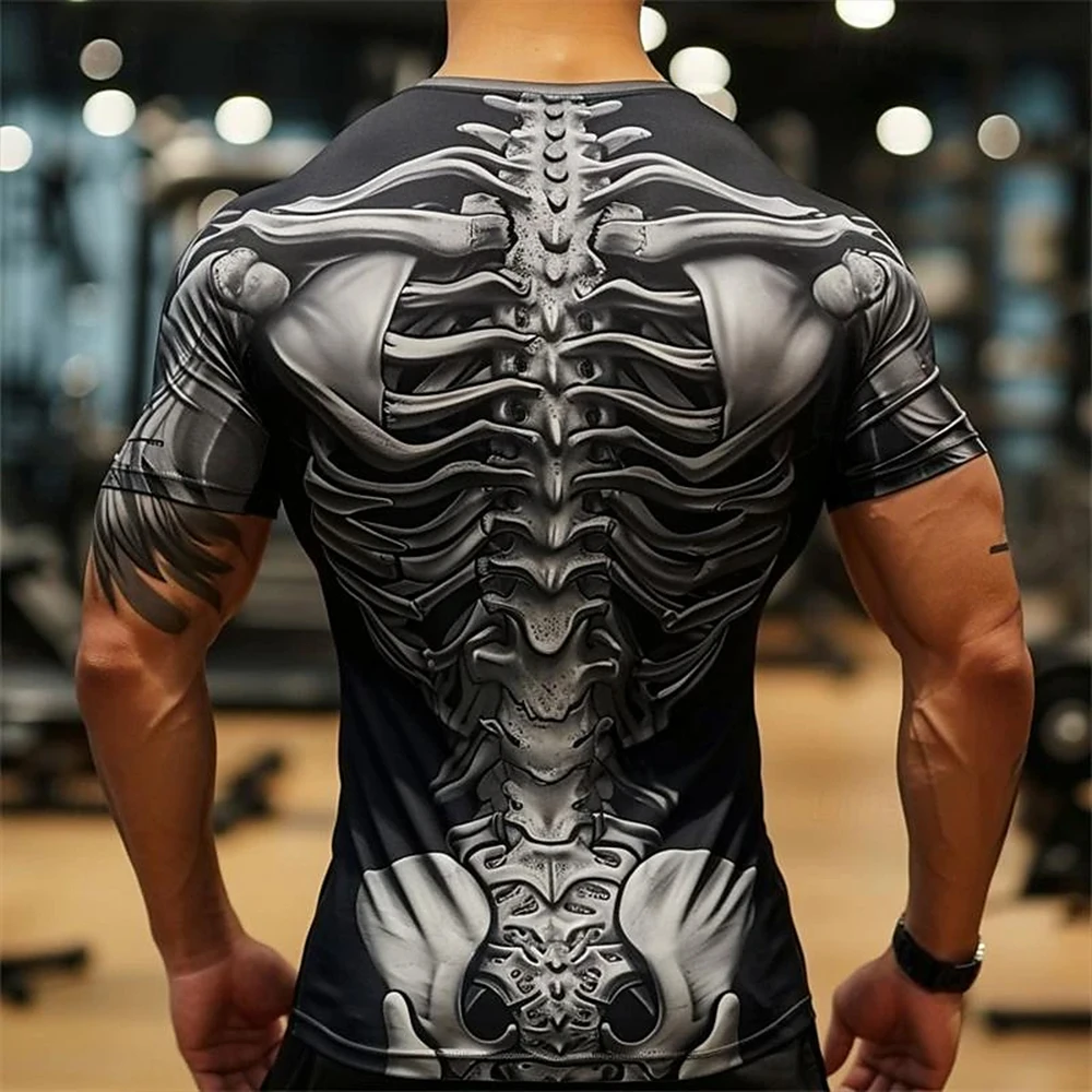 Men\'s T-Shirt Novelty Muscles Print Casual Short Sleeve Quick Drying Sportswear Tops Oversized Clothes Summer Sports T-Shirts