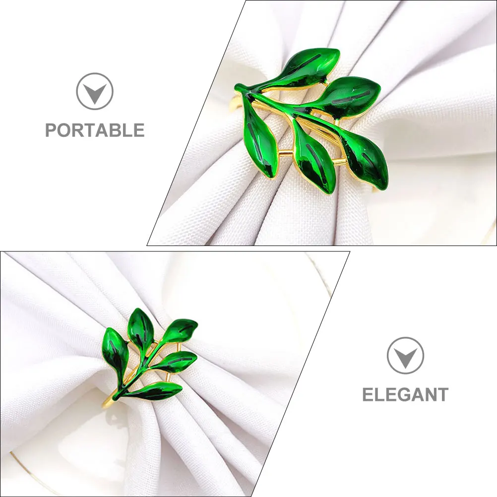 

6pcs Leaf Shape Napkin Rings Green Metal Alloy Table Decor Party Supplies Valentine Dining Serviette Ring Holder Home Textile