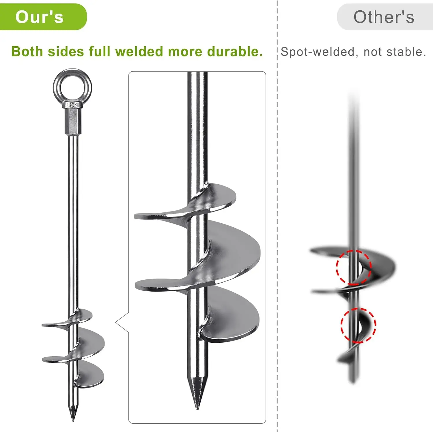 Ground Anchors Heavy Duty Screw In Earth Stakes, Outdoor Mobile Home Shed Anchor Stand, Trampoline Swing Carport Fastener Organizer, Sturdy Industrial Style, Silver, 6 Pack