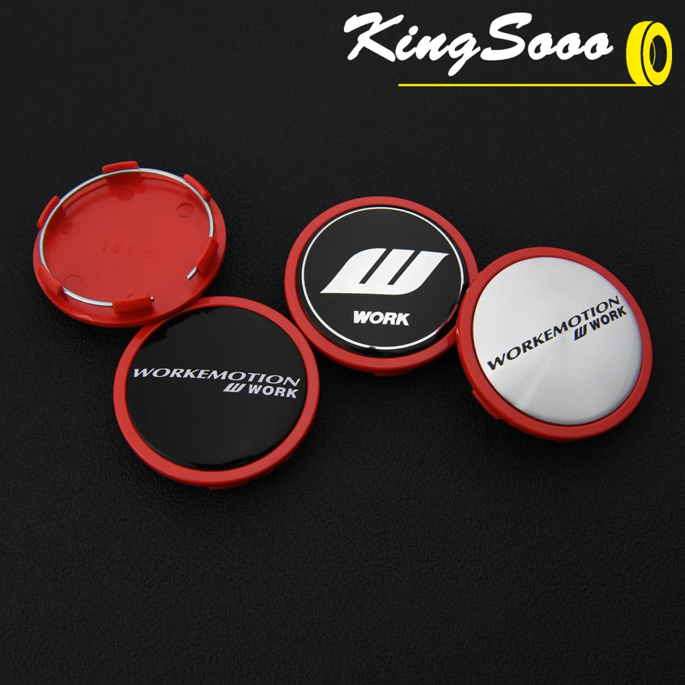 4PCS JDM Sport Wheel Cap 65mm OD & 60mm Clip WORK Rim Caps Wheel Center Caps Car Cover Hub Cap Black & Silver & Red