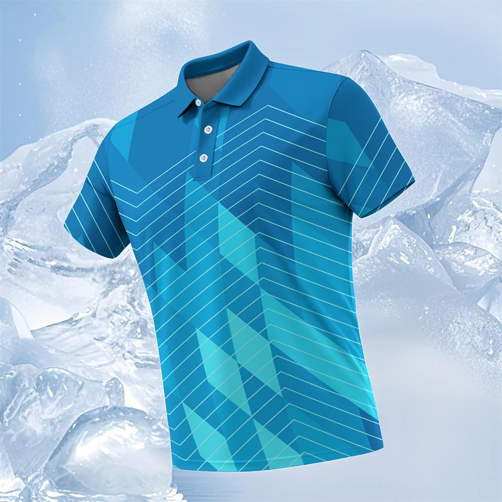 Geometric Lines Gradient Stripes Men's Polo Shirts Outdoor Casual Sport Golf Polo Shirts Button Short Sleeve Street Men clothing