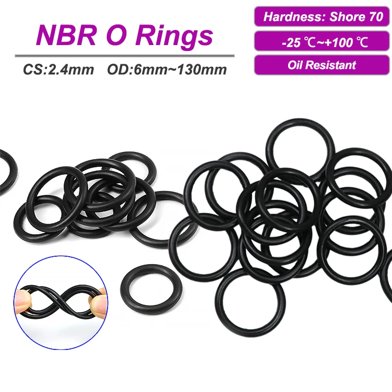 10/50pcs CS 2.4mm Black NBR O-ring OD 6~180mm Nitrile Butadiene Rubber Oil High Temperature Resistant O Ring Sealing Gasket