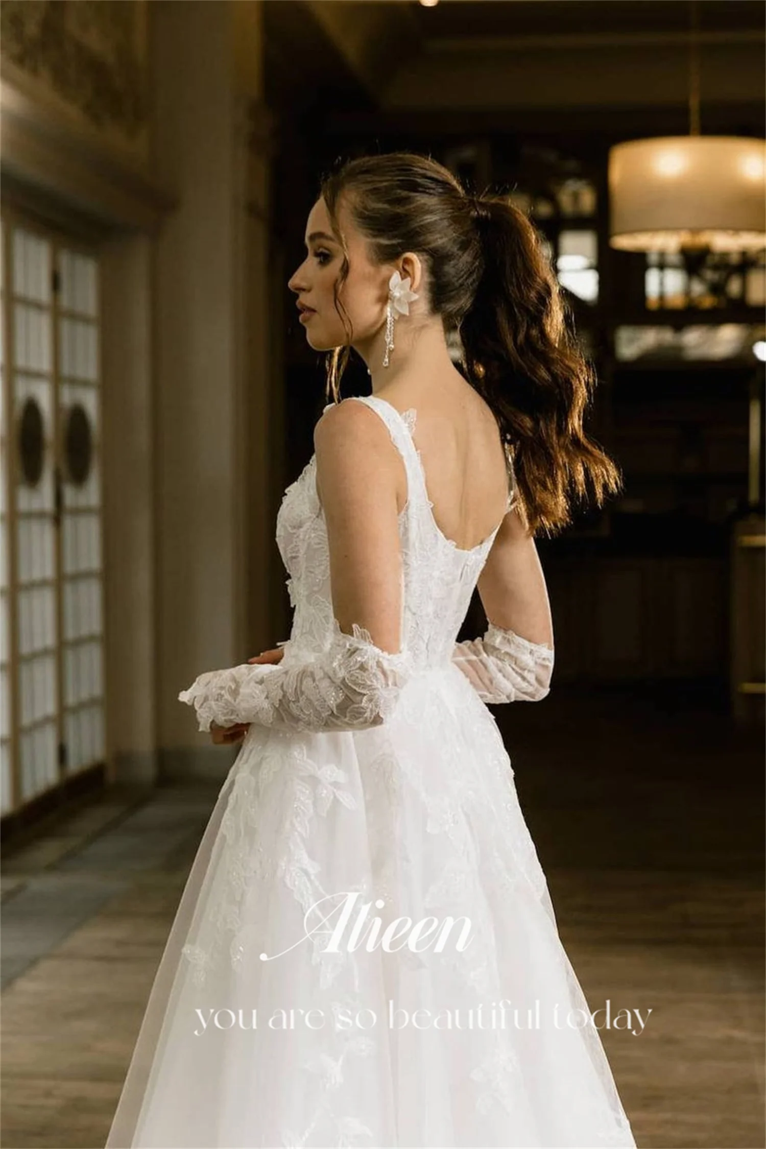 Aileen-vestido de noiva feminino com colarinho quadrado, vestidos de noite luxuosos muçulmanos, vestimenta elegante, baile de formatura, novo, 2022