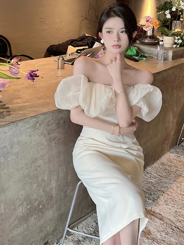 

Bridesmaid One oulder Dr Korean Sle High Waist Zipper ort Sve mid Length Pure Color Wedding Dr for Women