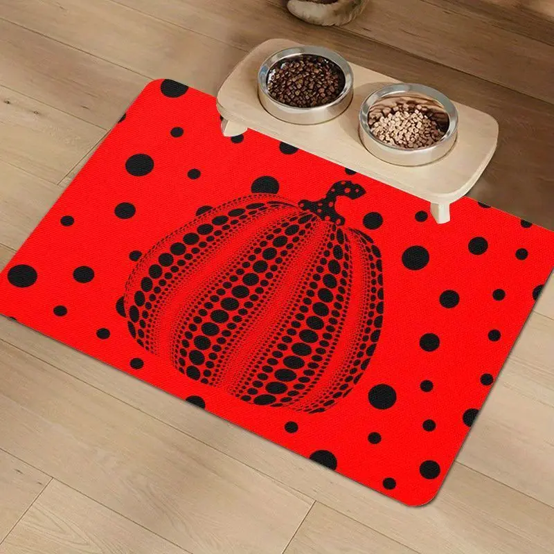 VIKAMA Pumpkin Point Pet Feeding Mat Anti Slip And Water Absorbent Washable Home Meal Mat Floor Carpet Home Decoration