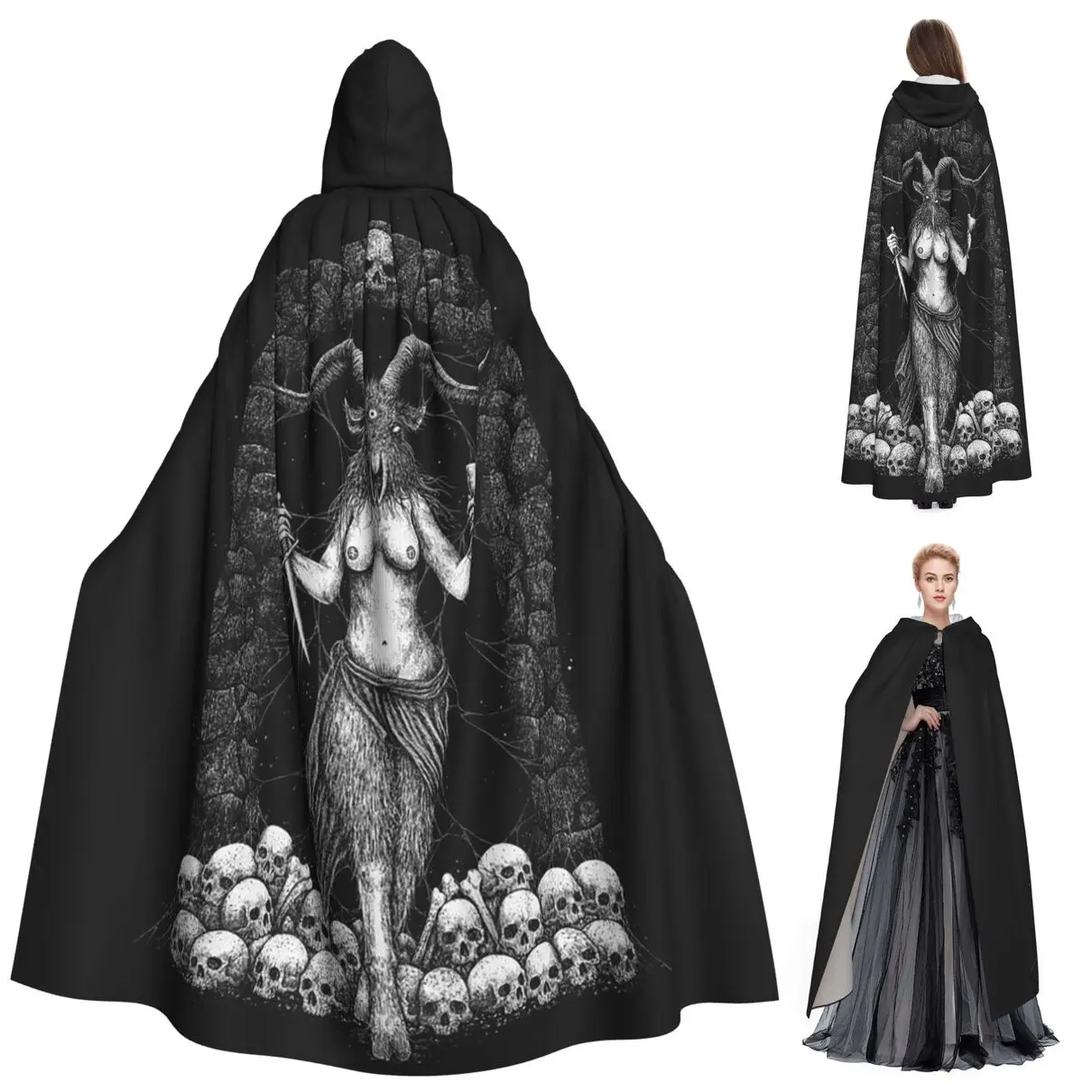 バフォメットヤギサタン悪魔ゴスロングフード付きマント魔女中世コスチュームコスプレケープハロウィンコート大人ユニセックス