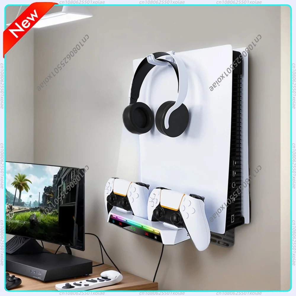 Wall Mount Kit & Charging Station W/ Headset Holder Metal Wall Hanging Charger Stand for PS5 and PS5 Slim Disc & Digital Version