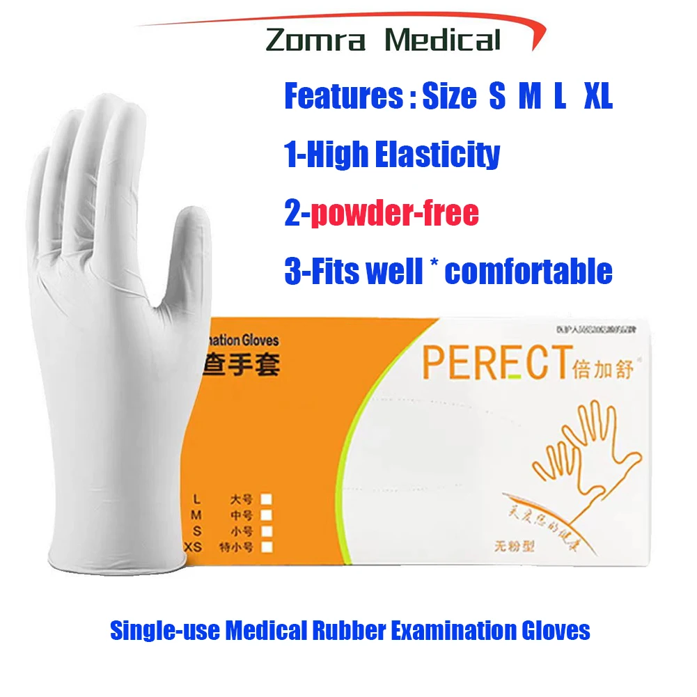 100pcs Single-Use Natural Rubber Latex Examination Gloves Powder-Free Textured Inspection Gloves for Protection