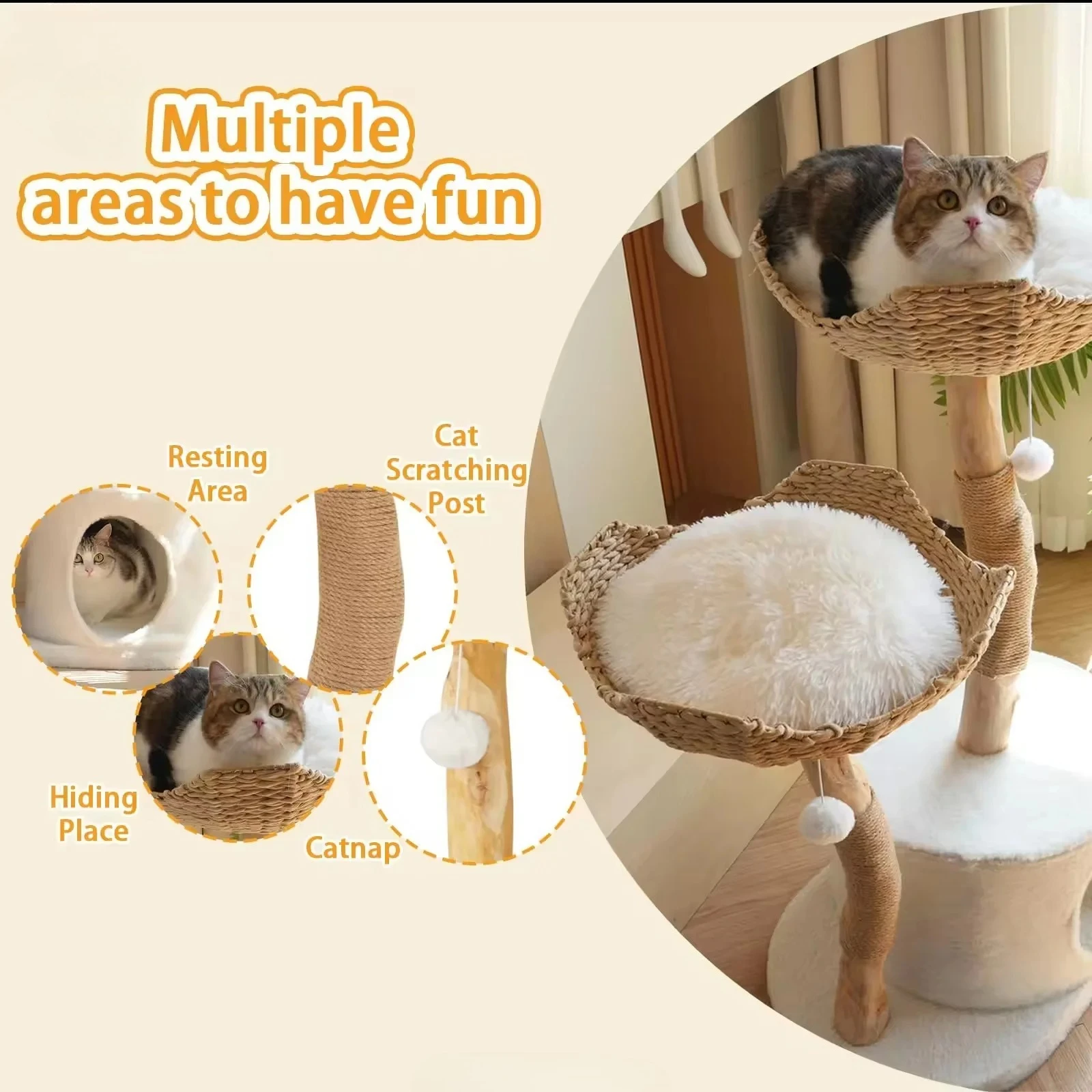 

High Grade Wooden Cat Tree Natural Wood Cat Condo Climbing Tree Furniture for Home and Indoor Use