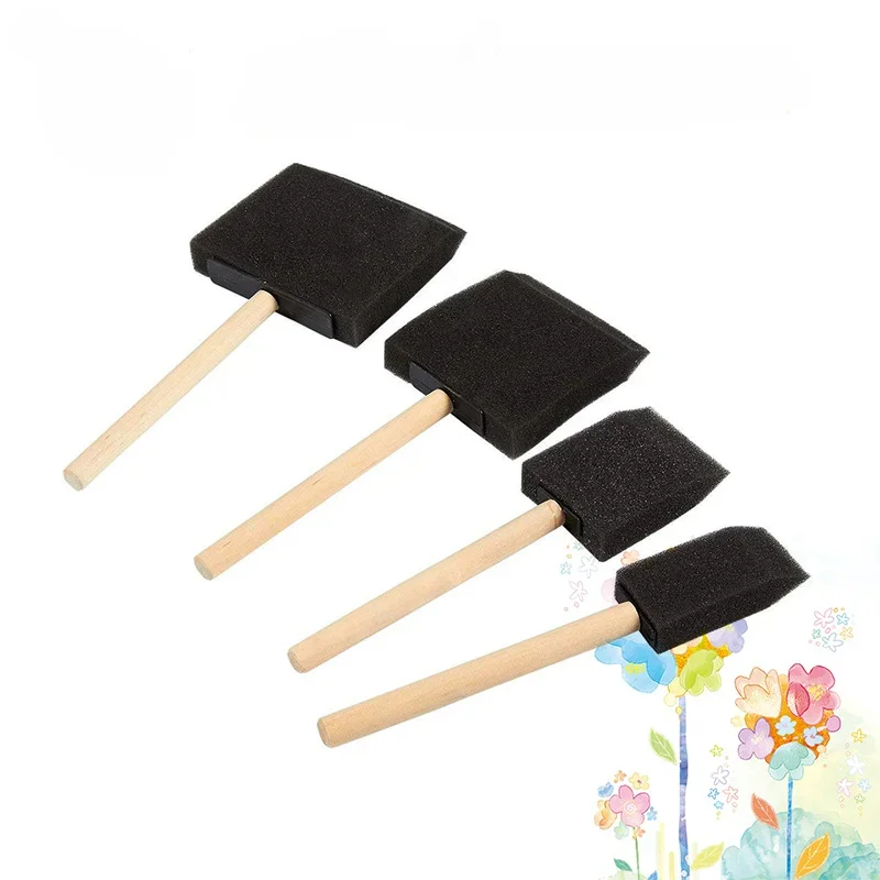 Wooden handle Foam Paint Brush Sponge Oil Stain Polyurethane Craft Art Craft Paint Brush Set Child Painting Sponge Foam Brushes