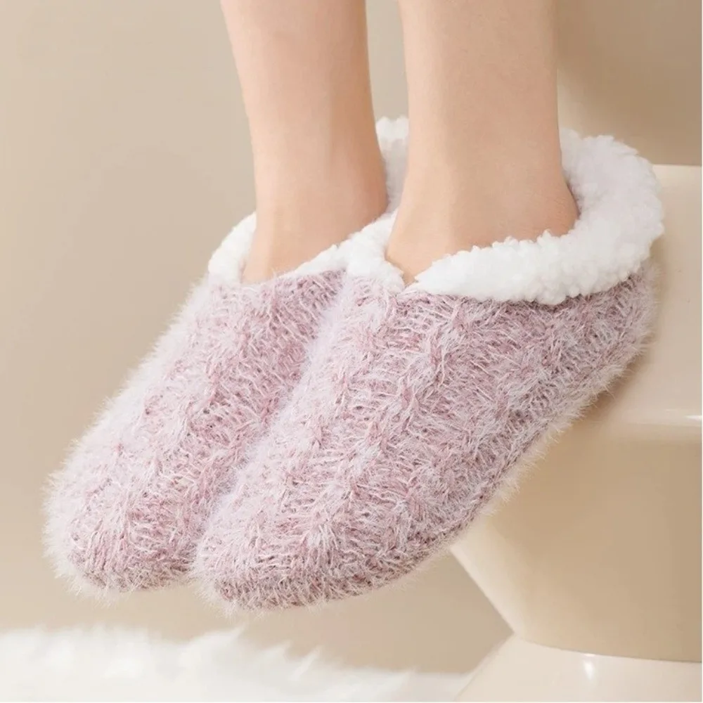 Warm Thickened Lamb Velvet Socks Solid Colors Low Tube Winter Socks Indoor Anti-Slip Floor Socks Men
