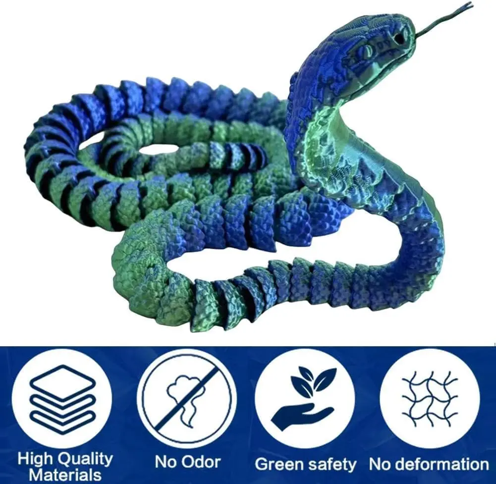 26in 3D Printed Cobra  3D Printed Animals  Fidget Toys for Adults  3D Printed Articulated Cobra Flexiable Crystal Snake Toys