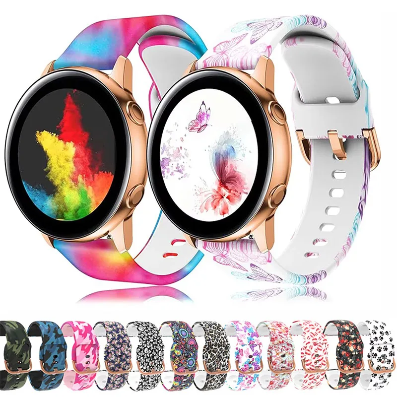 

Силиконовый ремешок с принтом 20 мм/22 мм для Samsung Galaxy watch 7/4/6/5 pro/Classic 46 мм/Active 2, браслет для Amazfit GTR/GTS 4 Band
