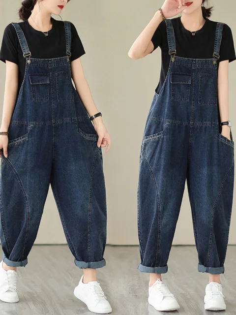Fall Women's Loose Jeans Overalls Deep Blue High Waist Design Sensation plus Size Faion plus Size Women's Loose Slimming Fall Women's Loose Jeans Overalls Deep Blue High Waist Design Sensation Plus Size Faion