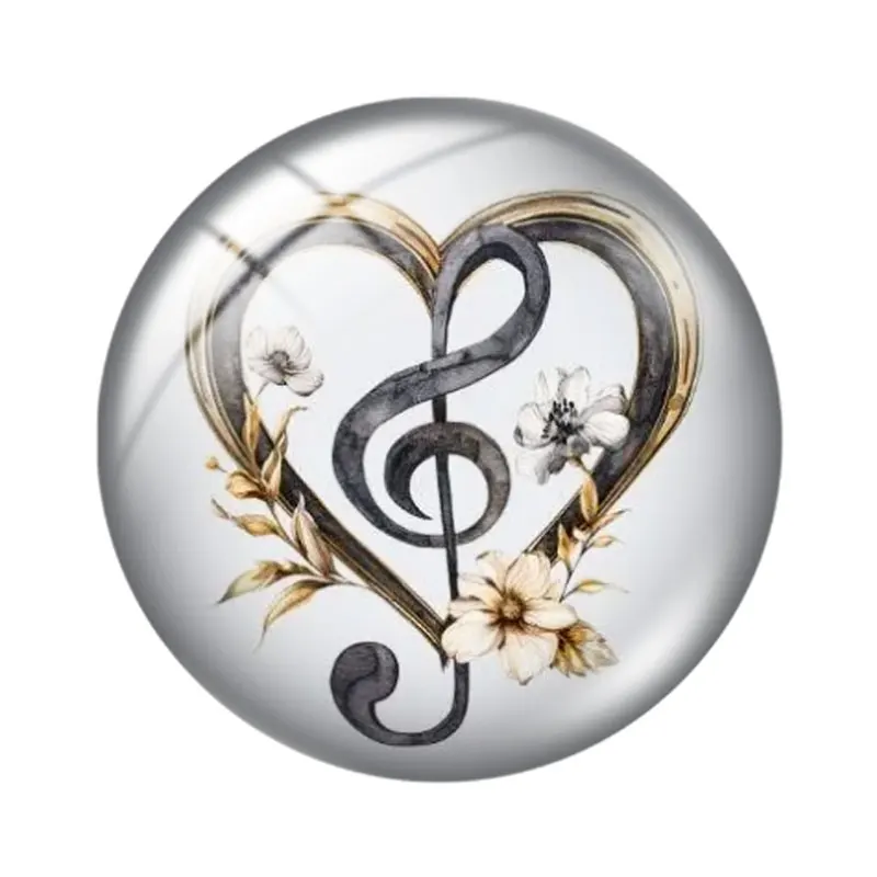 Music Note  Heart 12/18/20/25mm glass cabochon necklace bracelet pendant rings for jewelry demo earrings back Making findings view 3