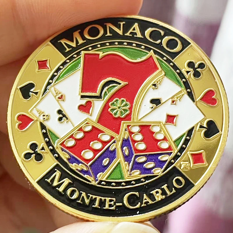 Monaco Monte-Carlo Casino Gold Coin Poker Pattern Number 7 Lukcy Medal Color Electroplating Challenge Coin In Capsule
