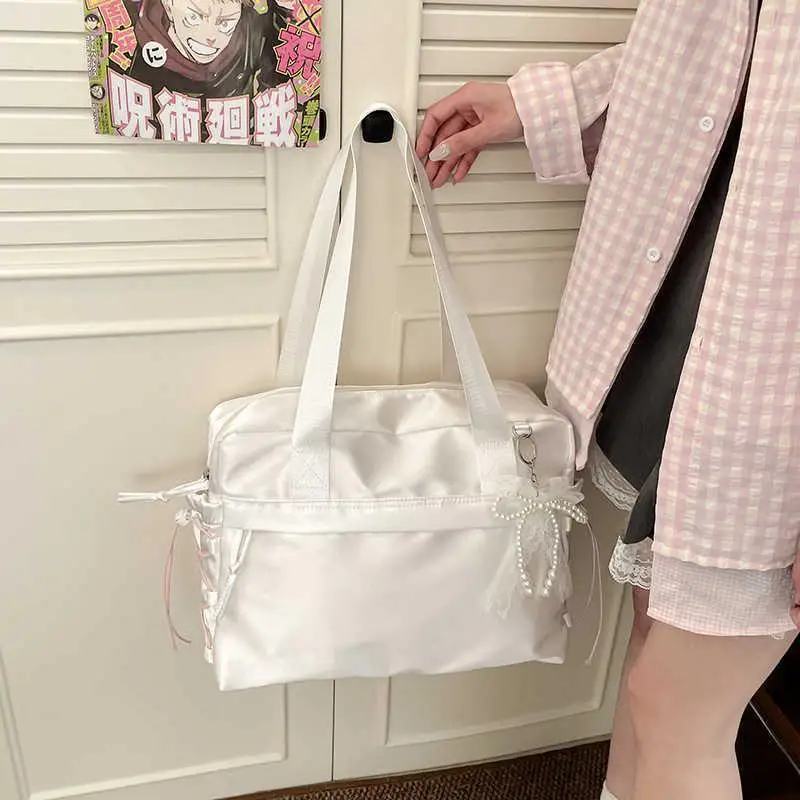 

HAEX Ballet Style Women Tote Bags 2025 Pearlescent Elegant Large Capacity Commute Bolso Mujer Ladies Beading Bow Shoulder Bag