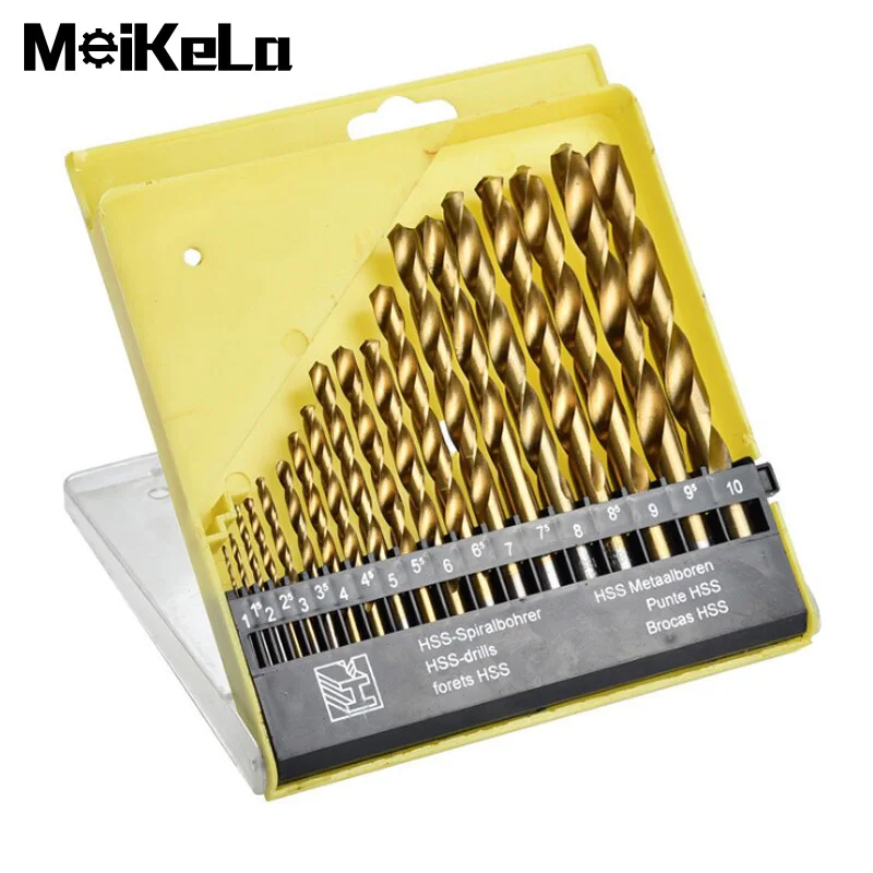 

19 Pcs 1mm-10mm Shank Twist Drill Titanium Coated Drill Bits HSS High Speed Steel Drill Bits Set High Quality Woodworking Tools