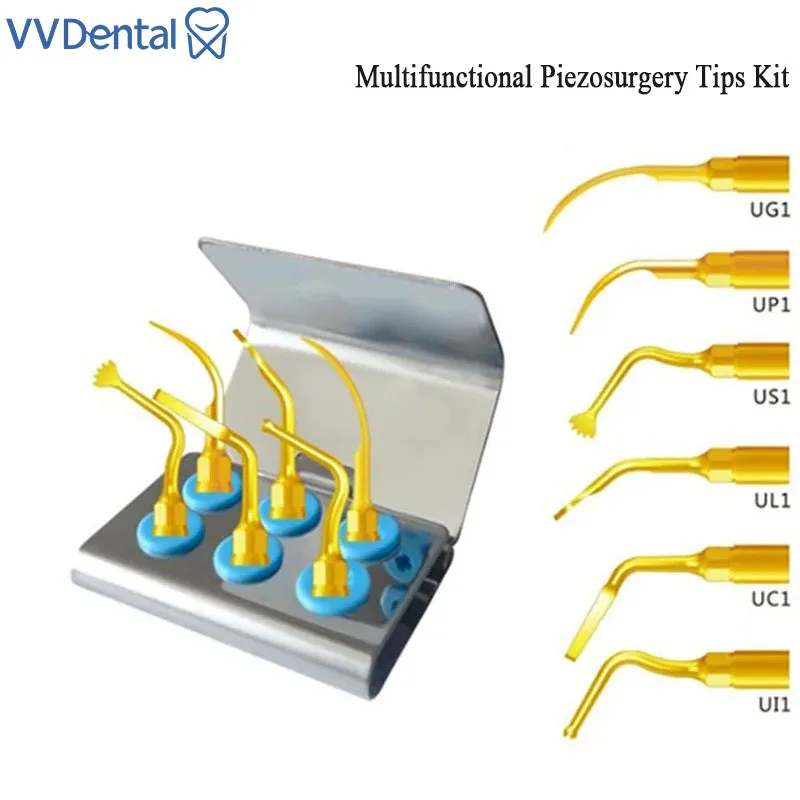 

VVDental Dental Piezosurgery Tips Kit Compatible With MECTRON /WOODPECKER Handpiece UG1/ＵP1/UC1/US1/UL1/UI1 Piezo Surgery Tips