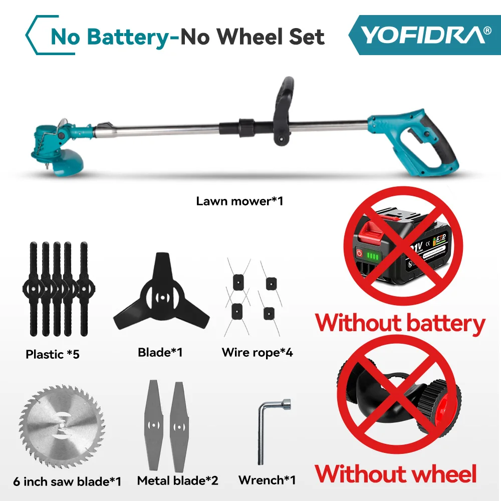 YOFIDRA Elektrische Grasmaaier Draadloze Tuin Grasmaaier 100-135cm Lengte Snijder Elektrisch Gereedschap Voor Makita 21V Batterij Pin