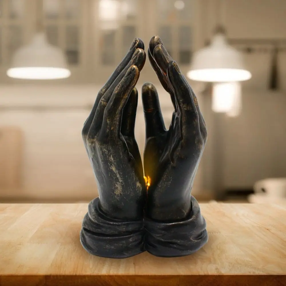 Creative With LED Light Prayer Hand Figurine Handmade Resin Craft Hands Praying Sculpture Hand-blessing Hand Statue Lamp Porch