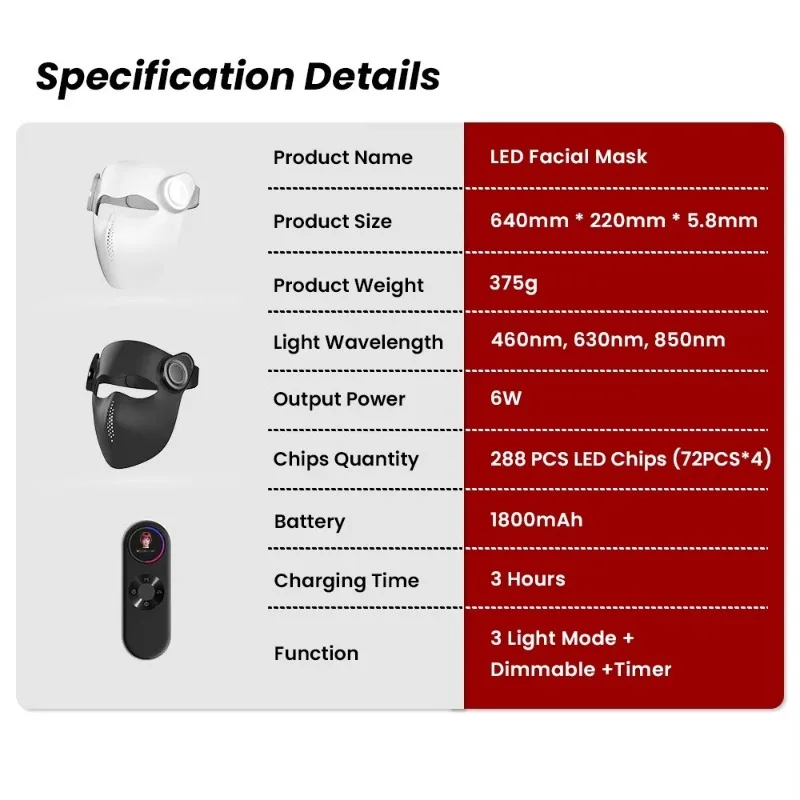 LED Light Therapy Face Mask Food‑Grade Silicone Photon Mask Rechargeable Home Facial Beauty Device