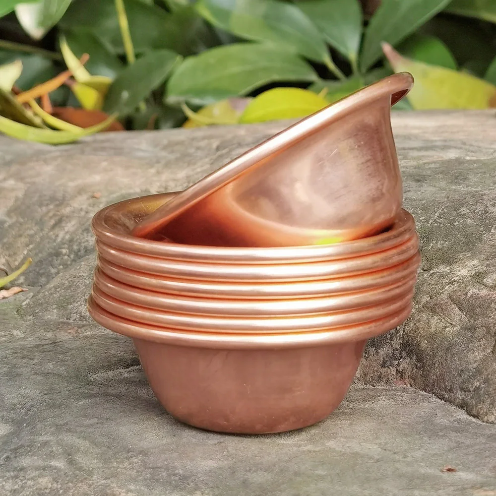 7PCS Set Minimalist Copper Decorative Bowls - Thin Lightweight Offering Cups for Altar Rituals & Home Ornaments