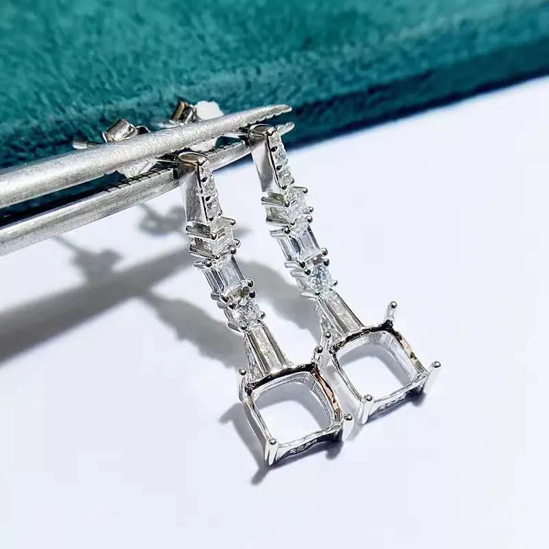 MeiBaPJ 6mm*6mm Square Stone DIY 925 Silver Empty Holder Fashion Drop Earrings Fine Charm Party Jewelry for Women