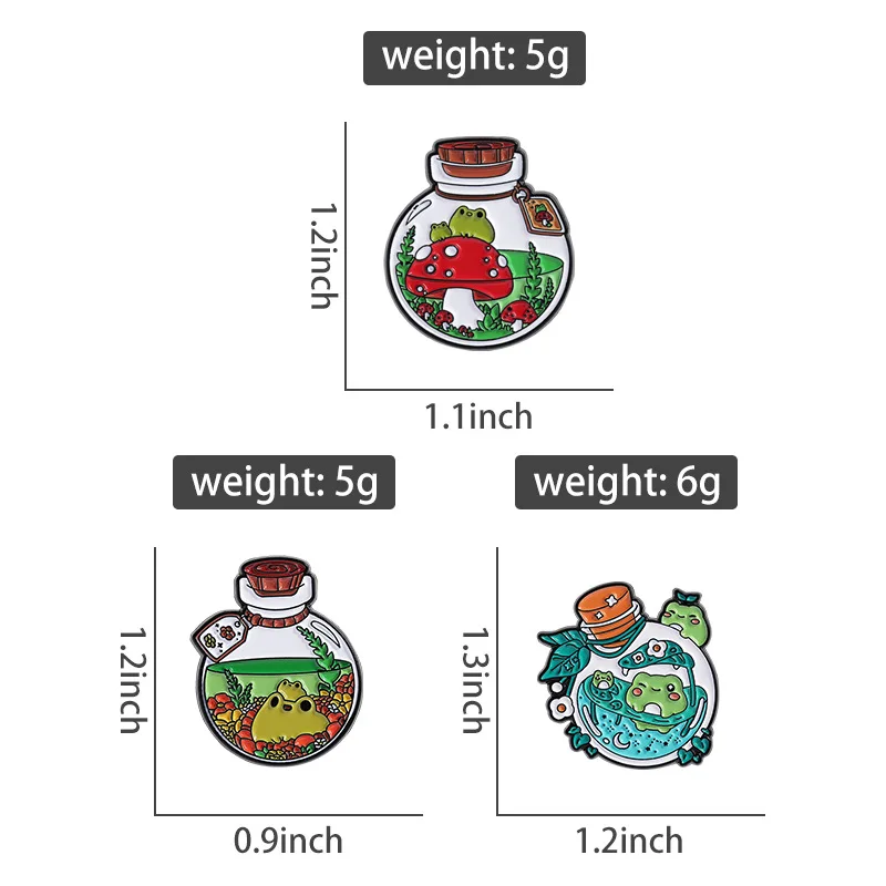 Cartoon Magic Bottle Frog Enamel Pins Cute Swimming Frog Mushroom Animal Metal Brooches Clothes Lapel Badge Funny Jewelry Gifts