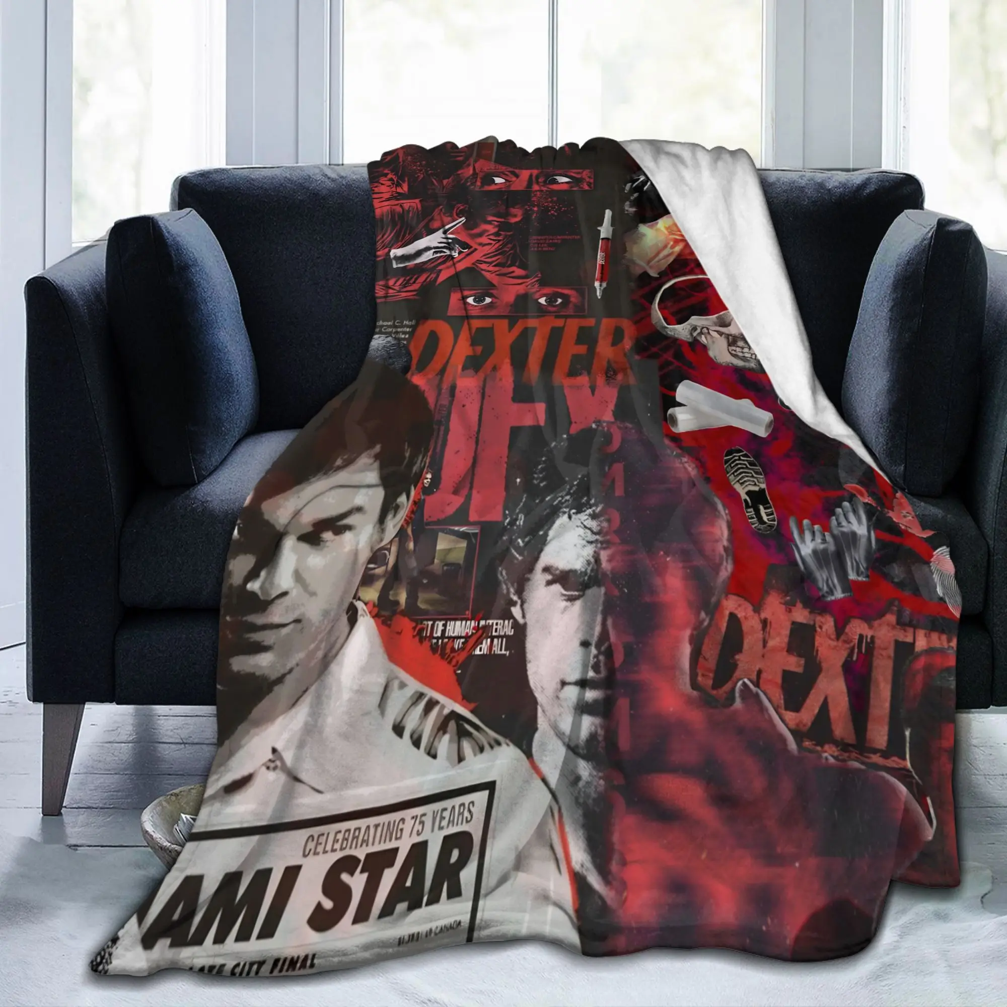 Dexter Morgan Blood Never Lies Knitted Blankets Fleece TV Show Soft Throw Blankets for Outdoor Travel Quilt Breathable