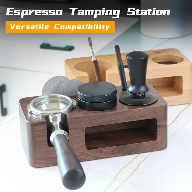 

51/53/58mm Espresso Tamping Station Wooden Coffee Tamper Holder Antislip Multifunctional Tamping Station Coffee Bar Accessories