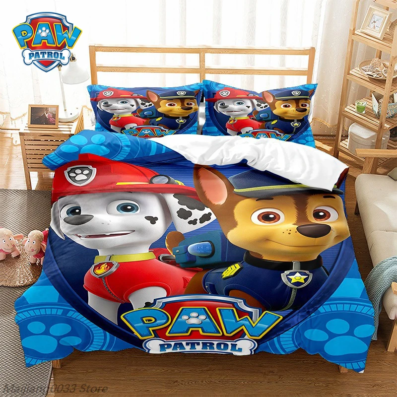 Paw Patrol Cute Puppy Duvet Cover Set, Cartoon Anime Quilt Cover with Pillowcase, Soft Bedding, Bedroom Decor Gift for Kids