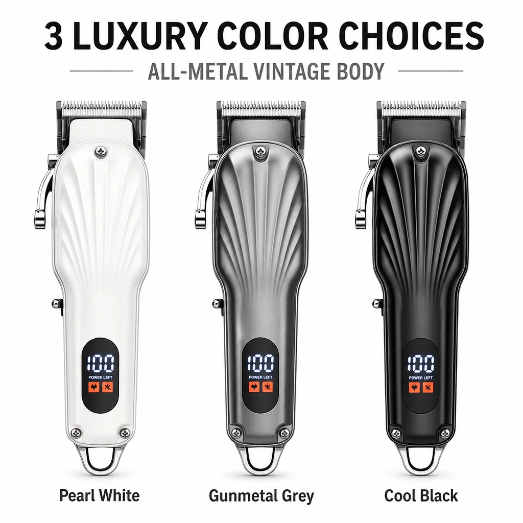 All-Metal Hair Clipper for Men Professional Hair Trimmer Set LED Display Cordless Barber Haircut Kit with Guide Combs for Home