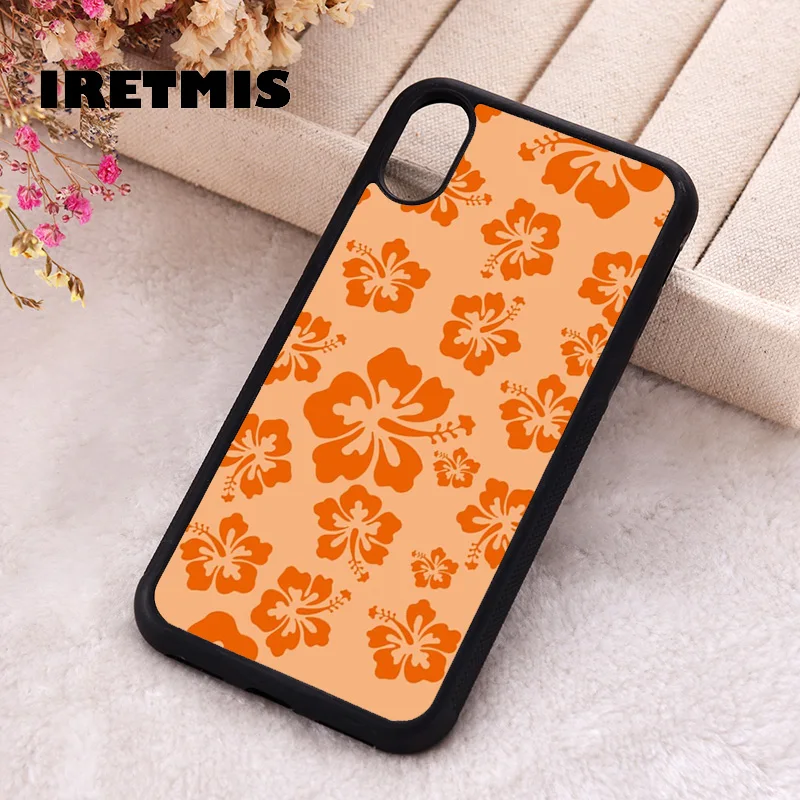 Iretmis Phone Cover Case For iPhone X XS Max XR 11 12 13 PRO MINI 14 15 16 Plus Rubber Orange Hibiscus Flower Tropical Hawaiian