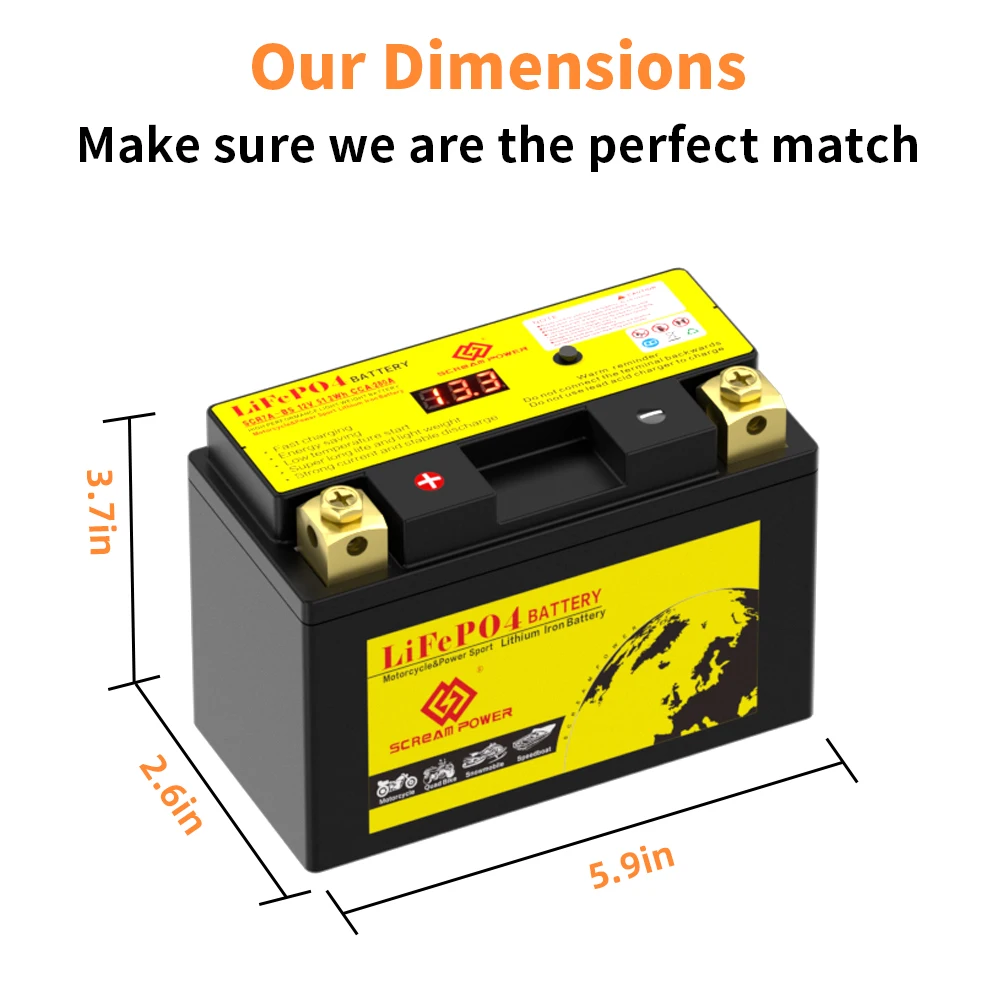 

7B-4 Motorcycle Battery 12V 4Ah LiFePO4 Battery Built in BMS Rechargeable Maintenance Free ATV UTV Jet Ski 4 Wheeler Mower