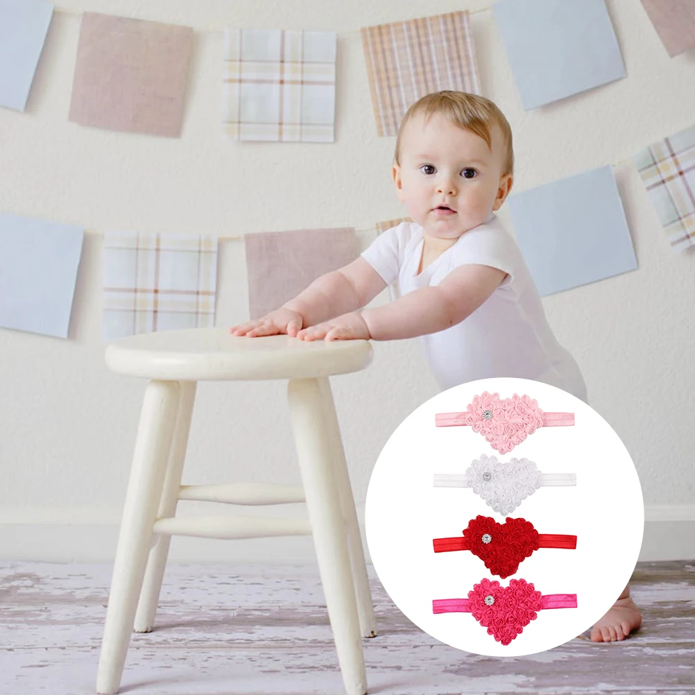 

4pcs Baby Heart Flower Headband Chiffon Hair Band For Newborns Festival Christmas Party Infant Girls Holiday Headdress