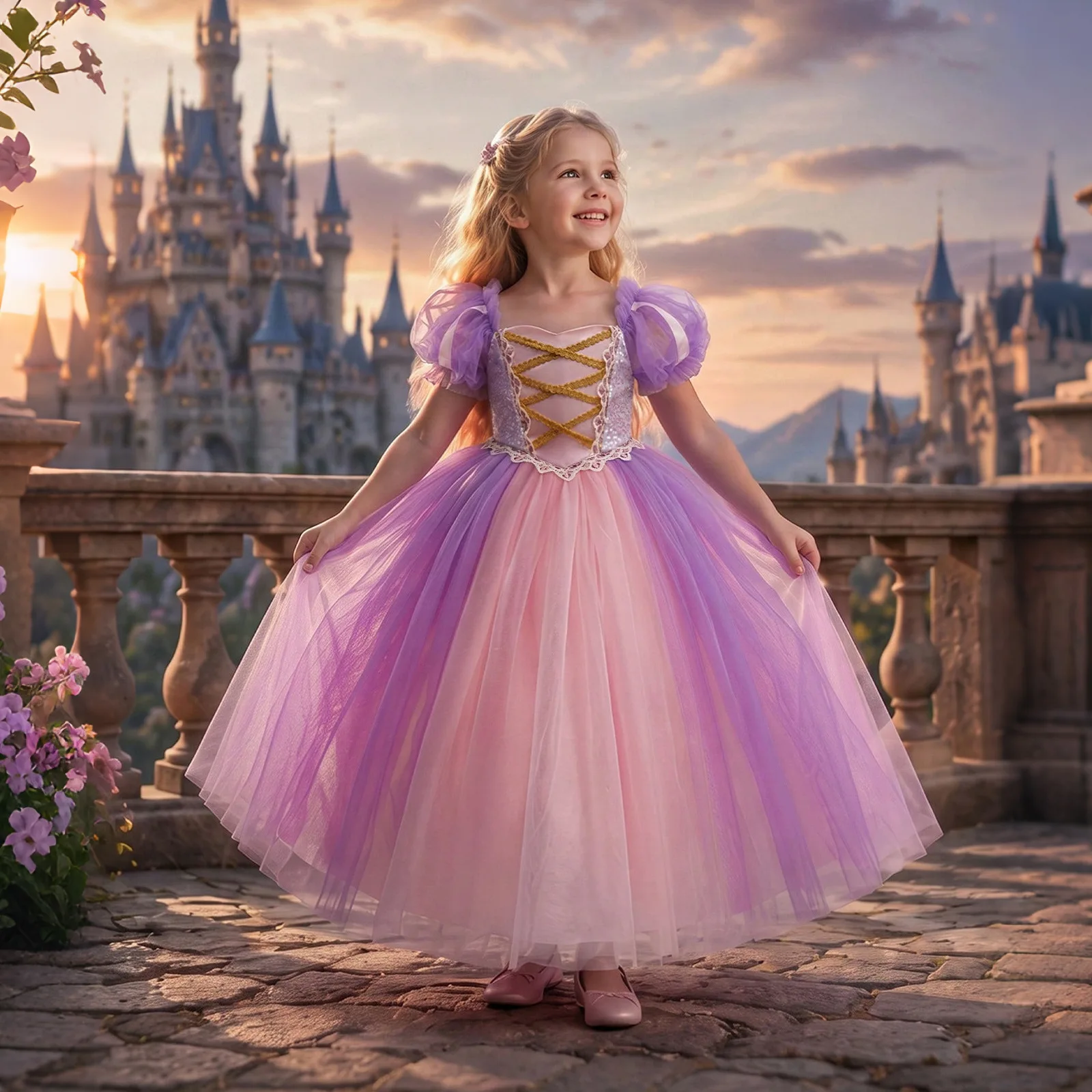 Little Girl Light Purple Mesh Dress Children's Birthday Party Halloween Costume Fairy Princess Dress