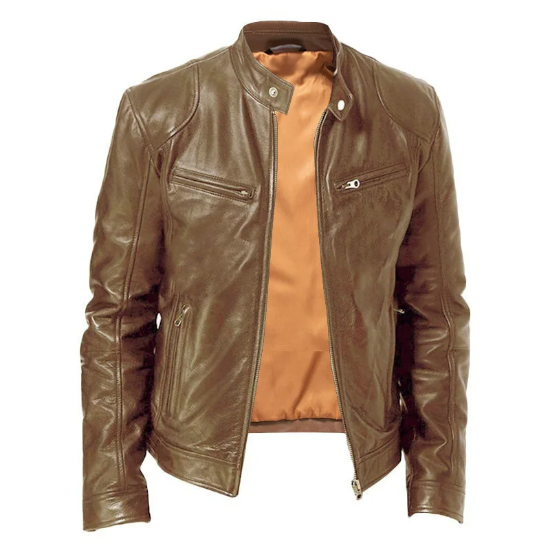 Chaqueta informal de cuero sintético para hombre, abrigo cortavientos ajustado para motocicleta, Primavera, 2023