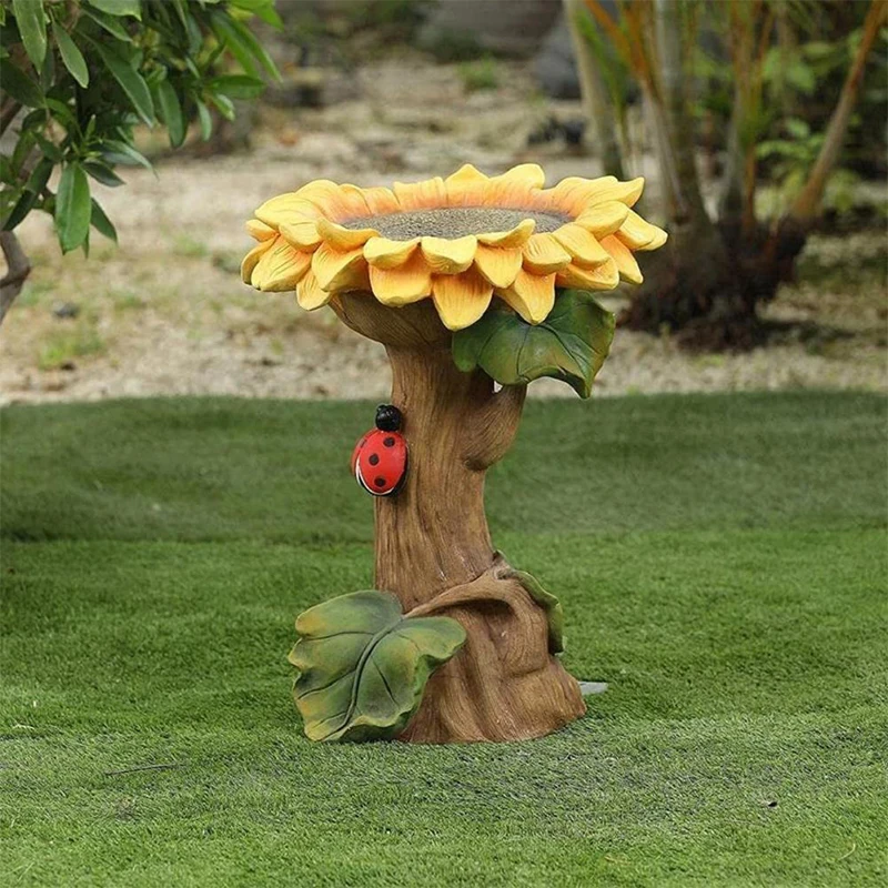 Bird Water Feeder Cute Sunflower Raccoon Resin Simulation Stump Bird Feeder Crafts Ornaments Gardening Jardin Decorations Maison