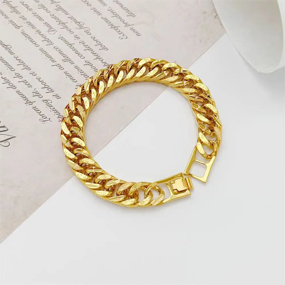 24K AU999 Real Gold Bracelet for Couples, Ancient-Style Design, Dragon Bone, Tank & Boss Chain Styles