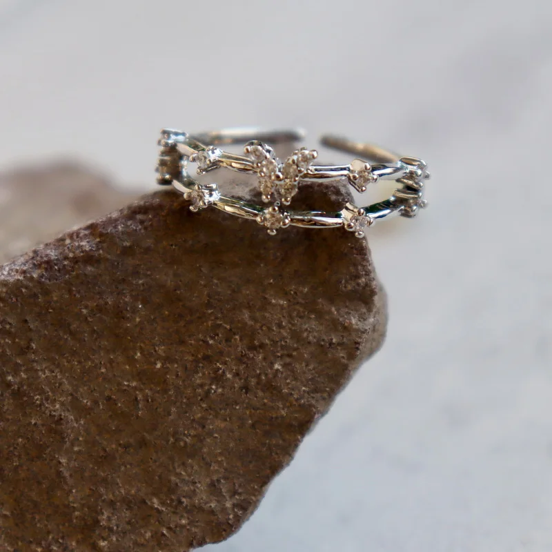 انخفاض الشحن الفضة حساسة لامعة 18K الذهب مطلي الفراشة الدائري #3