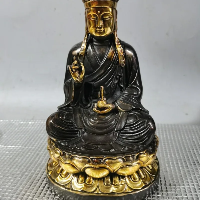 Copper-colored gilded Jiuhuashan Ksitigarbha Bodhisattva bronze statue for home worship, a decorative craft piece