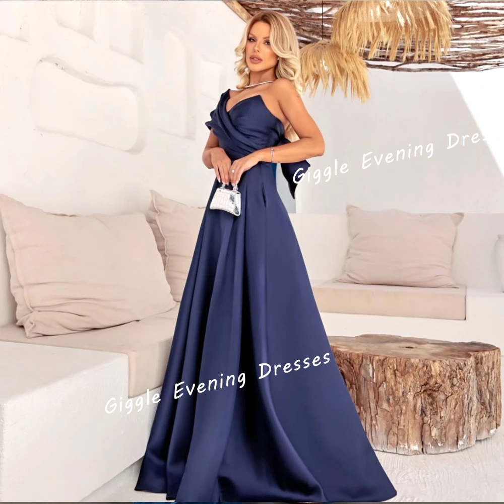 

Giggle Satin One-Shoulder Pleating Elegance Prom Gown Saudi Arab A-Line Slit Floor-Length Evening Party Dresses for Women 2024