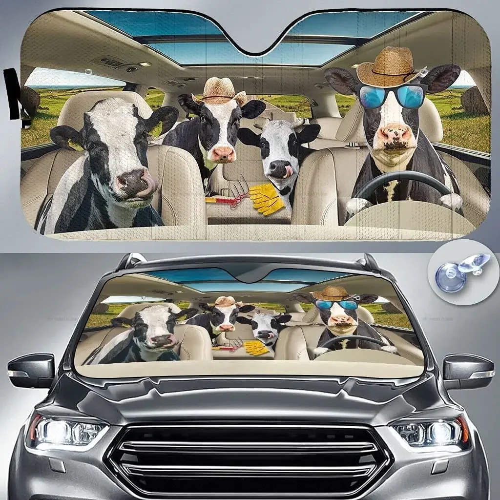 Holstein Friesian Cattle Family Driving Summer Car Sunshade Windshield Window,  Car Windshield Durable Auto Visor