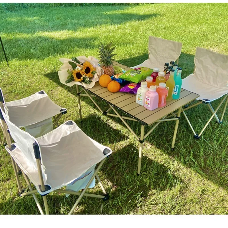 Outdoor Camping Equipment Portable Dining Table And Chair Set Aluminum Alloy Egg Roll Table Camping Folding Chair Stool WOLFACE