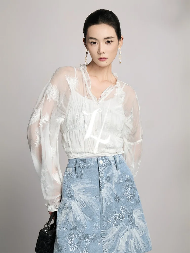 

Новый летний женский топ Sle SailingLUO25 Luxury Long Sve Silk irt на талии с поясом и запахом Sle V-Ne Pure Color