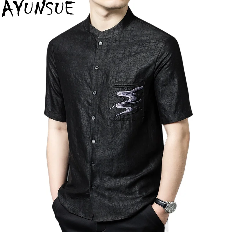 

Мужская рубашка AYUNSUE из 100% натурального шелка тутового шелкопряда, летняя коллекция 2026, высококачественная мужская рубашка Xiangyunsha с коротким рукавом, повседневная