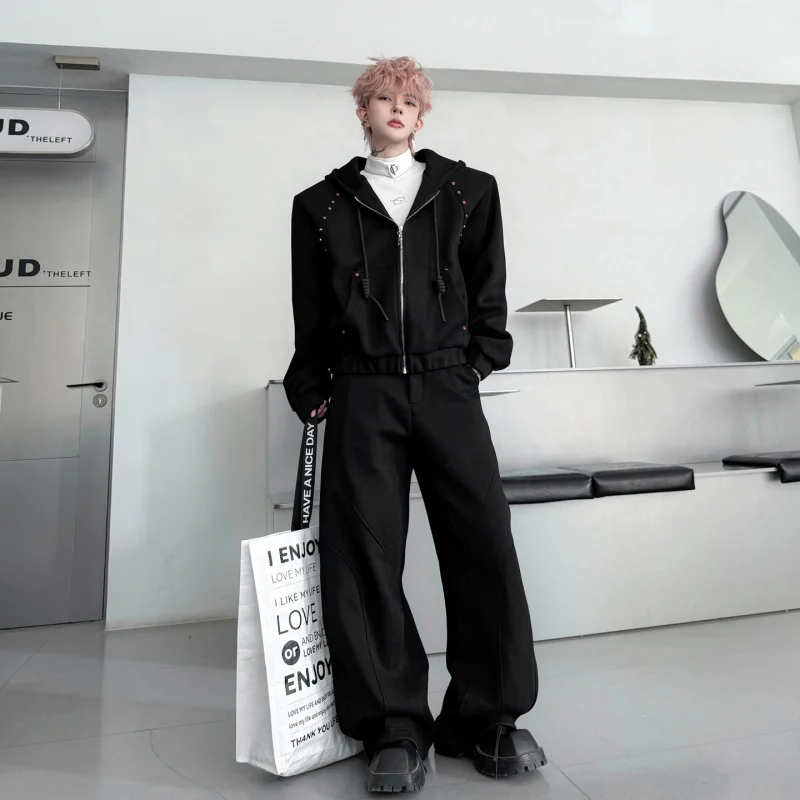 

Spring 2026 Men's Casual Hoodie Cardigan Set Embellied with Beads Trendy Brand Long Pants Faion Ensemble