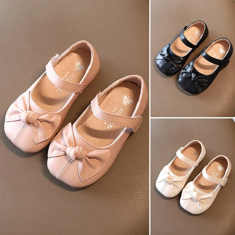 Summer Girl\'s Flat Shoes Bowknot Pu Leather Party Dance Ballet Slipper Korean Style Children Princess Shoe Solid Color